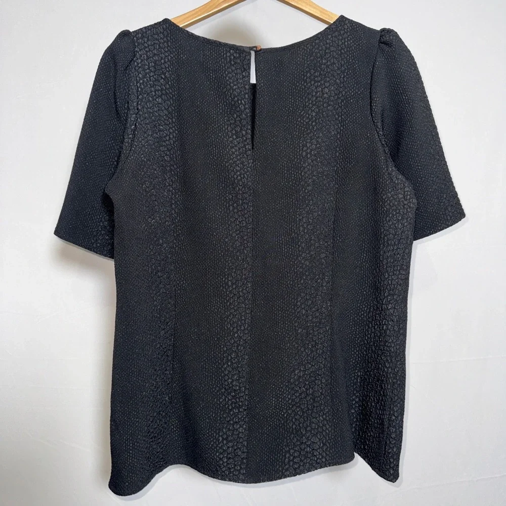 Banana Republic Black‎ Textured Honeycomb Puff Sleeve Keyhole Blouse Top Size 12